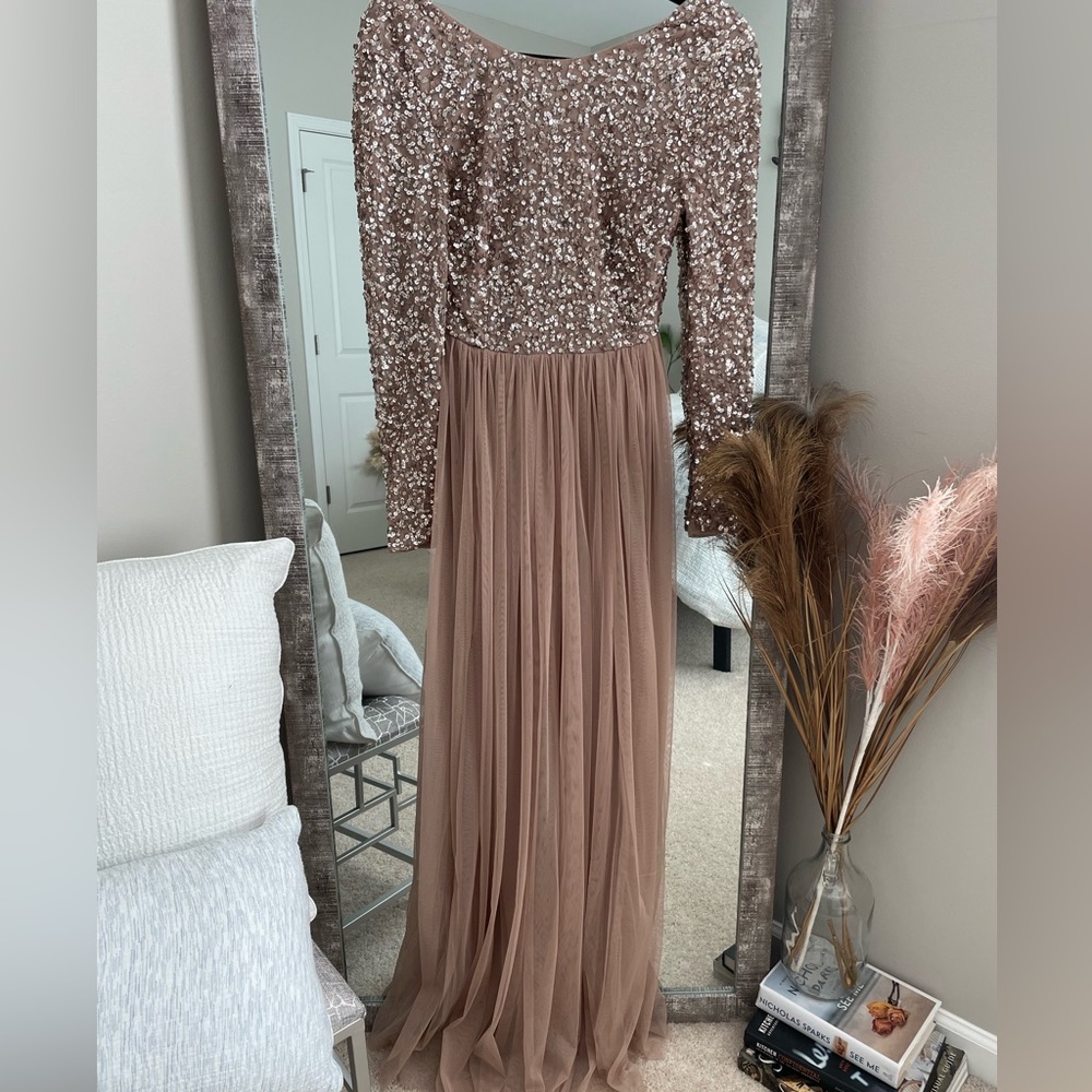 ASOS Maya Bridesmaid petite long sleeve sequin dress in blush